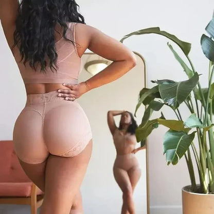 Rear view of Ema™ Lace Butt Lifter Panty in black, sculpting and comfortable lace design, image 3 of 4.